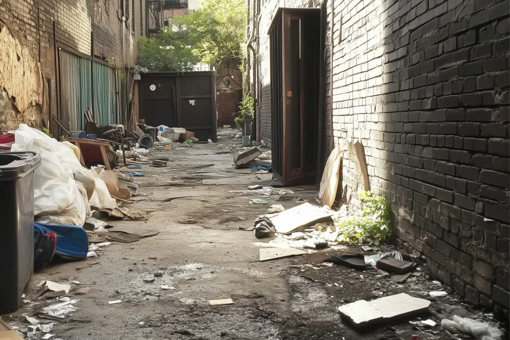 ごみが散らばる路面